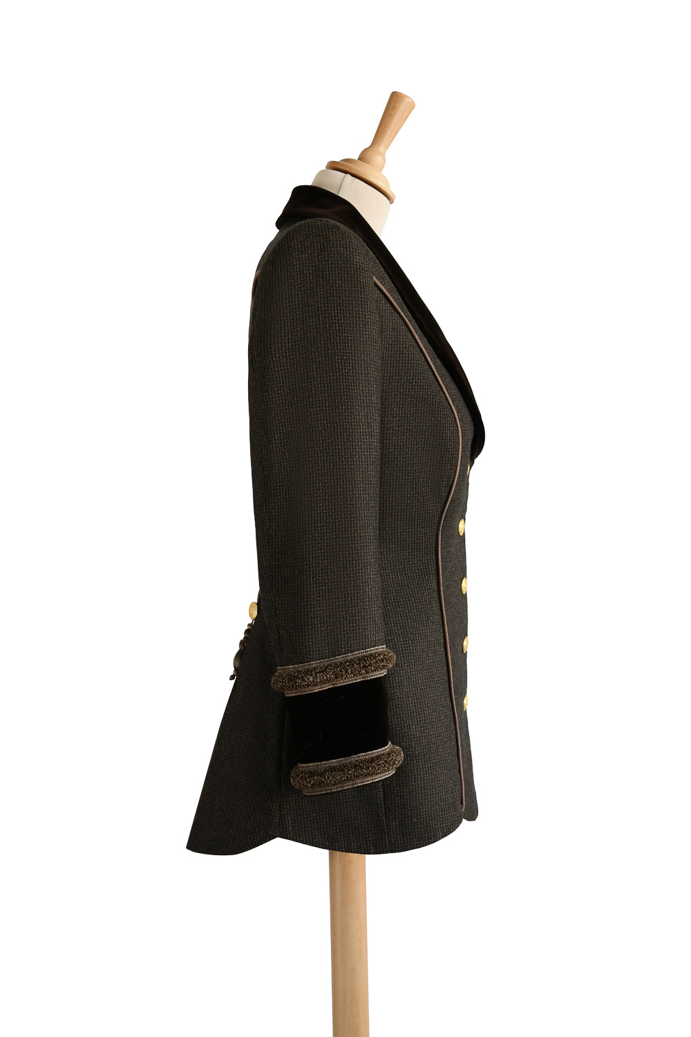Reynolds No.6 Long Jacket in Brown with Brown Velvet side view