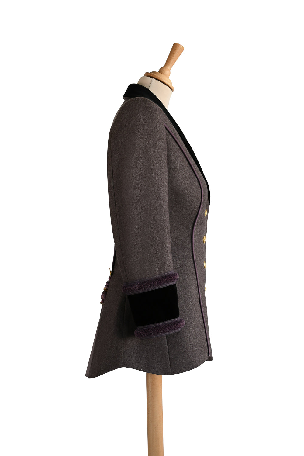 Reynolds No.5 Long Jacket in Heather Lavender with Black Velvet side view