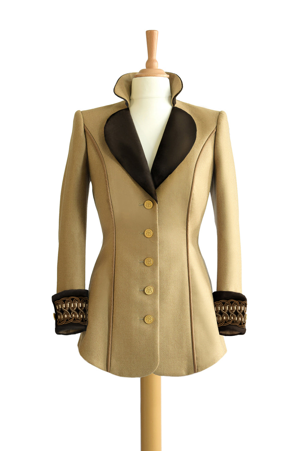 Lawrence No.7 Long Jacket in Camel Tan with Brown Velvet front view