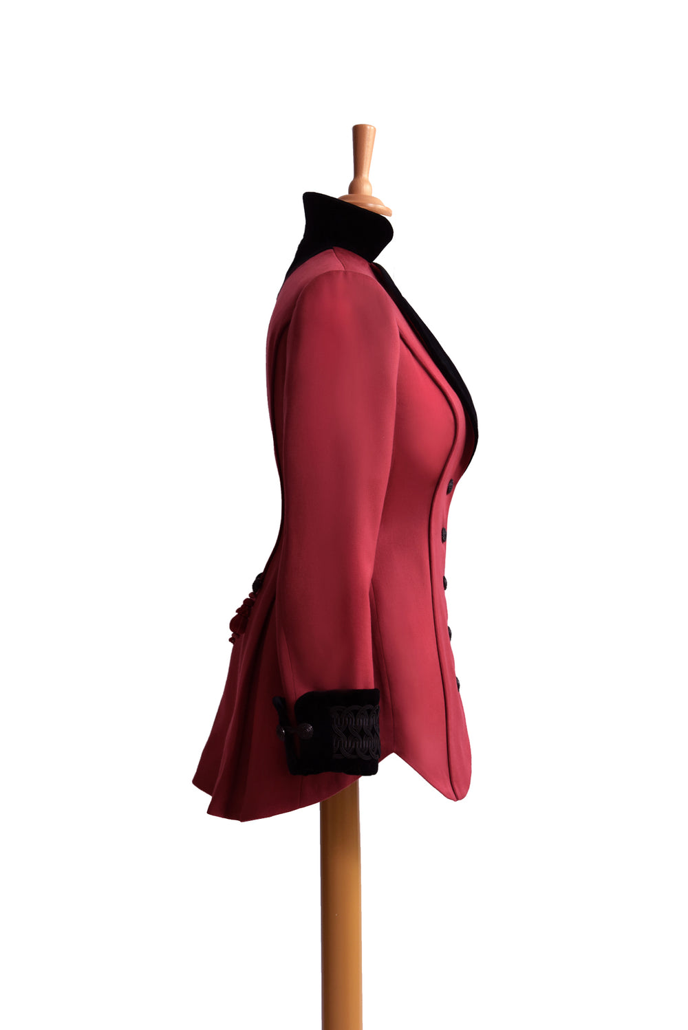Lawrence No.8 Long Jacket in Red with Black Velvet side view