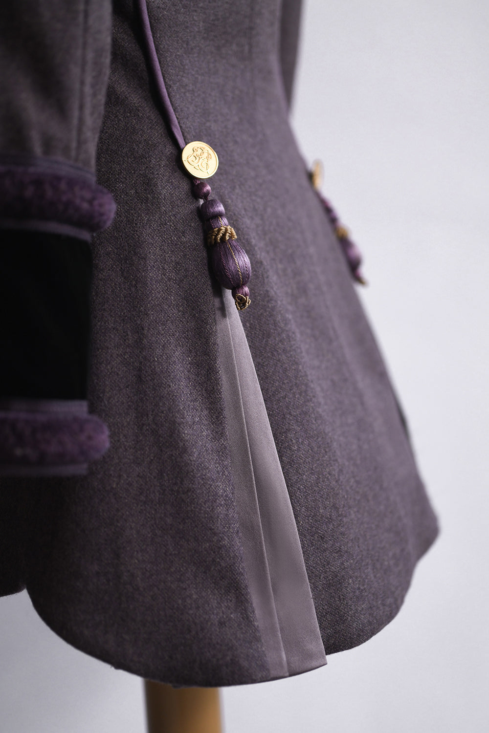 Reyonolds No.5 Long Jacket in Heather Lavender with Black Velvet back detail