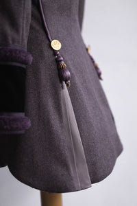 Reyonolds No.5 Long Jacket in Heather Lavender with Black Velvet back detail