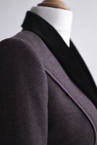 Reyonolds No.5 Long Jacket in Heather Lavender with Black Velvet front detail
