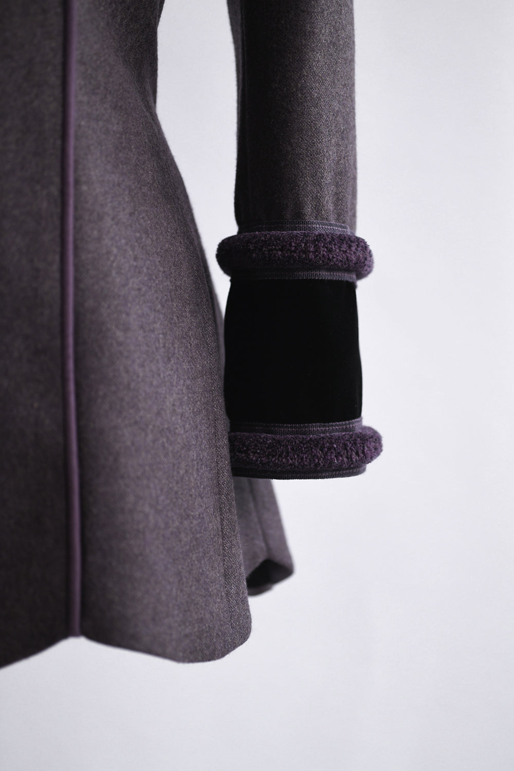 Reynolds No.5 Long Jacket in Heather Lavender with Black Velvet cuff detail
