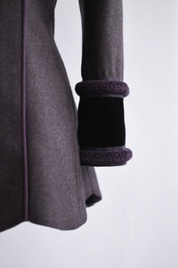 Reynolds No.5 Long Jacket in Heather Lavender with Black Velvet cuff detail