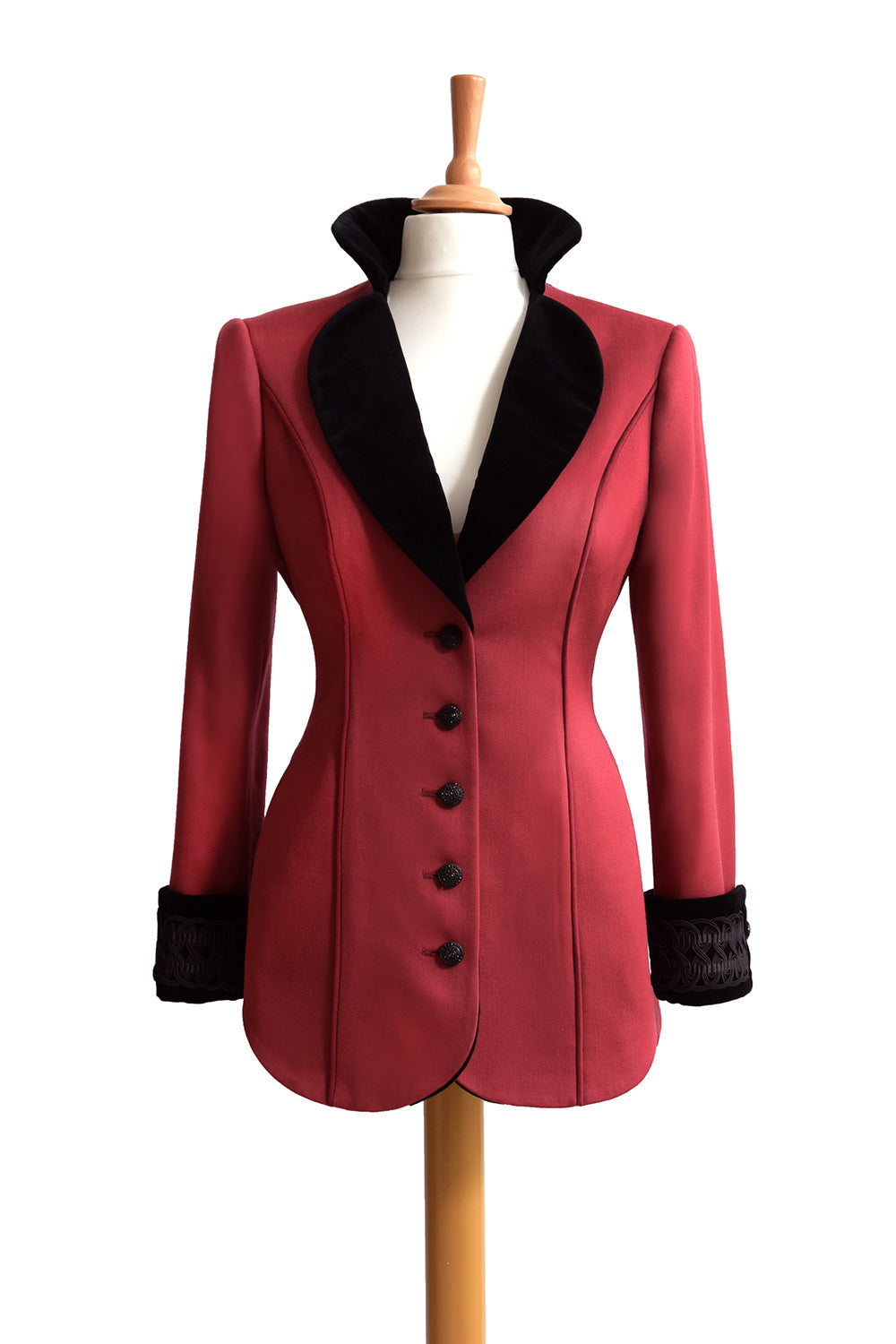 Lawrence No.8 Long Jacket in Red with Black Velvet front view