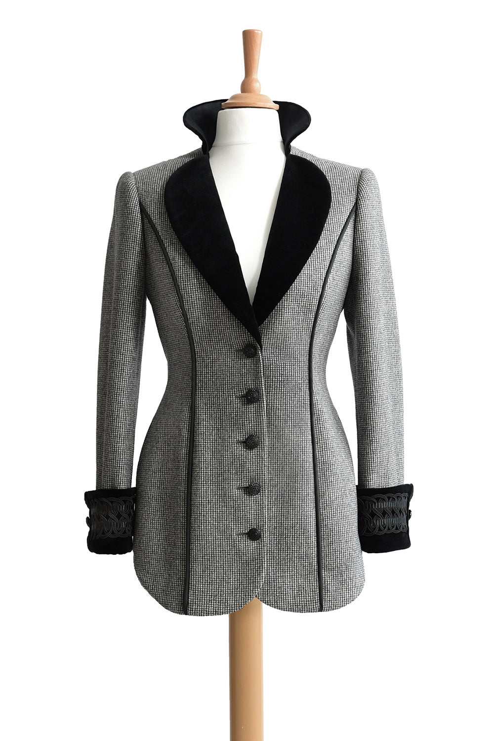 Lawrence No.9 in Black and Ivory Mini Houndstooth with Black Velvet front view