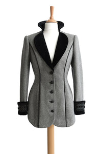 Lawrence No.9 in Black and Ivory Mini Houndstooth with Black Velvet front view