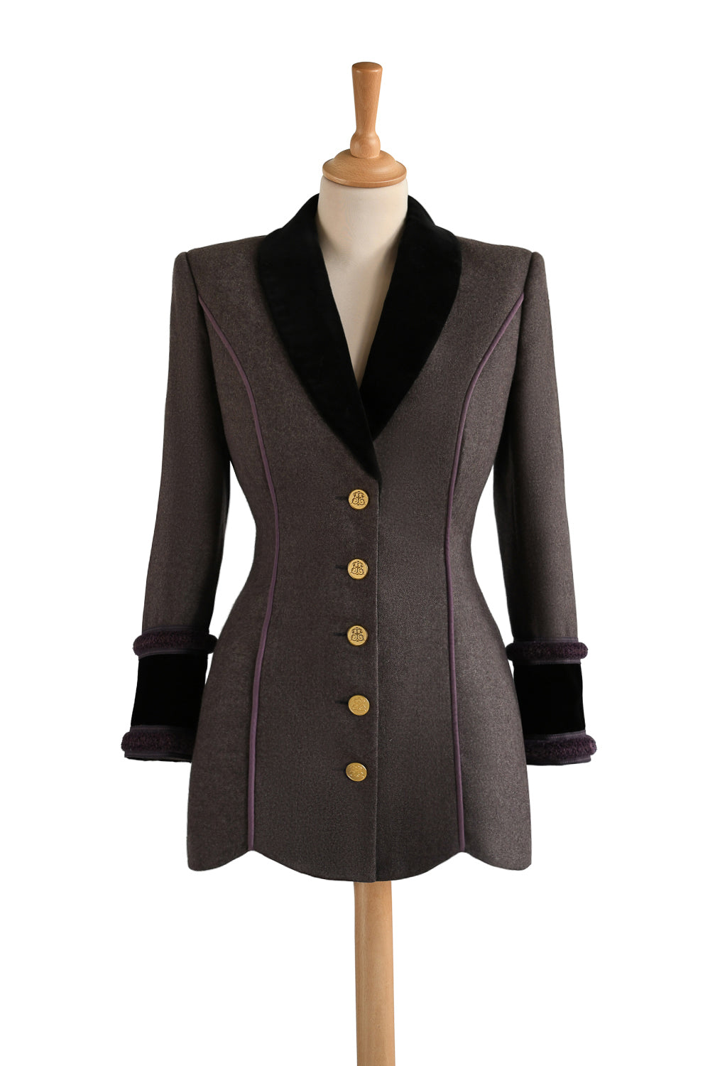 Reynolds No.5 Long Jacket in Heather Lavender with Black Velvet front view