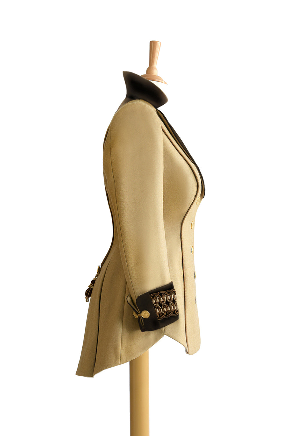 Lawrence No.7 Long Jacket in Camel Tan with Brown Velvet side view