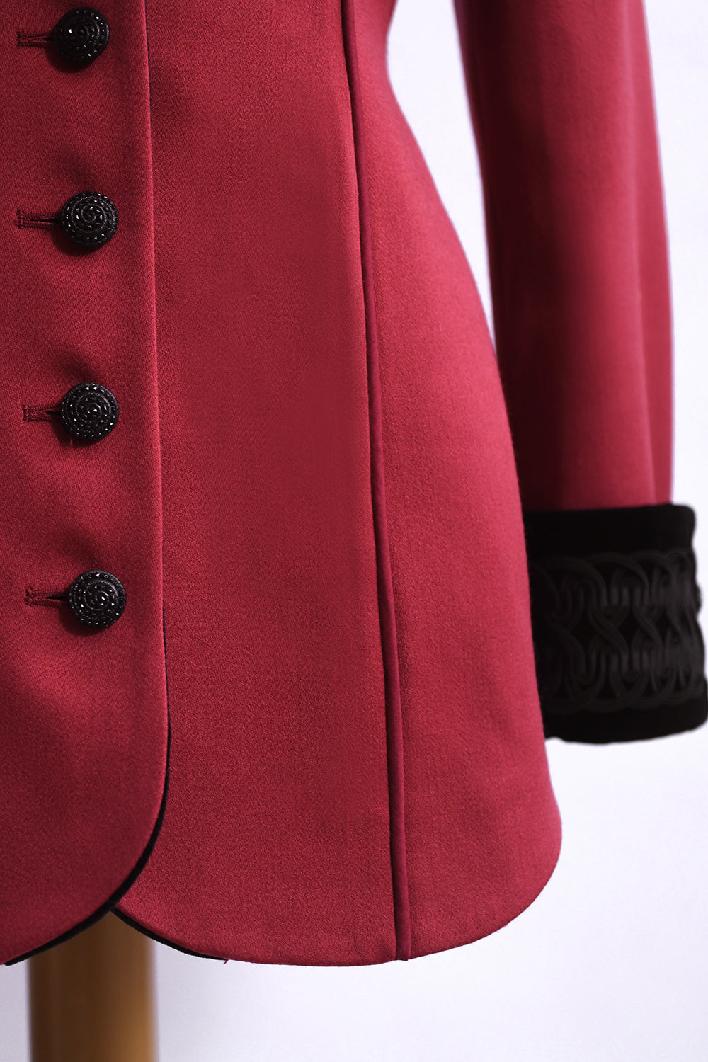 Lawrence No.8 Long Jacket in Red with Black Velvet front detail