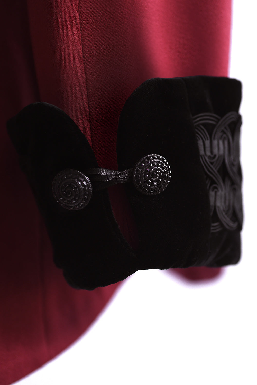 Lawrence No.8 Long Jacket in Red with Black Velvet cuff detail